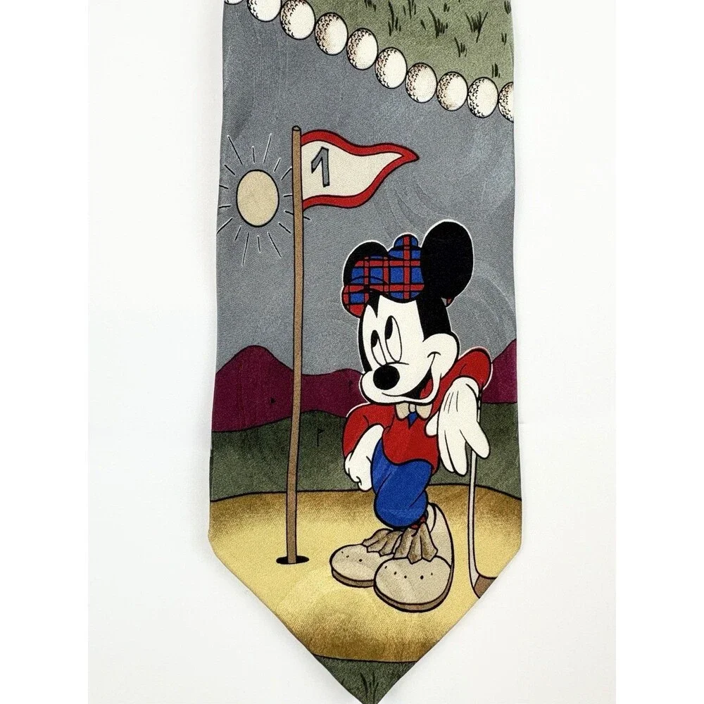 Disney Necktie Mickey Mouse Minnie Mouse Golf Themed 100% Silk Mickey Unlimited